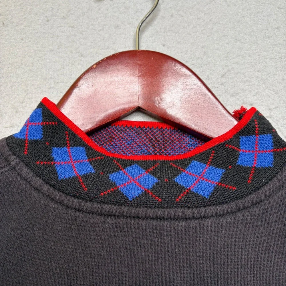 Gap Kids Sweatshirt Unisex 2-4T Blk Worldwide Crest Argyle Vintage 90s Mockneck
